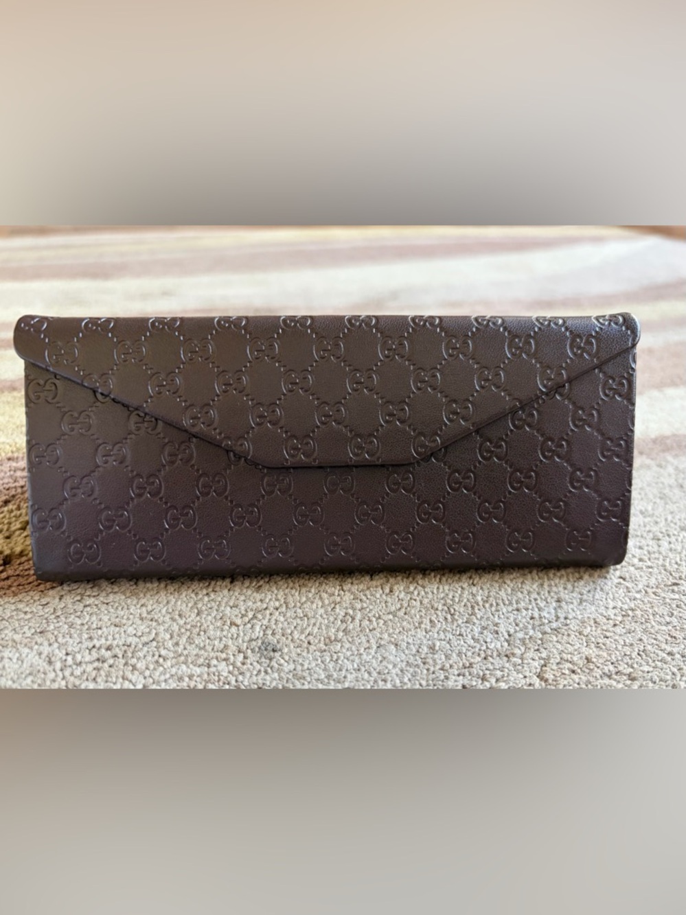Gucci Dark Brown Embossed GG Leather Sunglasses Clutch